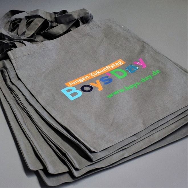 Boys'Day-Taschen | 10 Stück, grau mit Logo