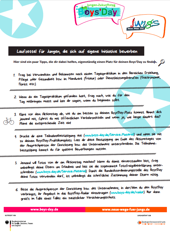 Boys Day Laufzettel Fur Jungen Erklarzettel Zum Mitnehmen Zu