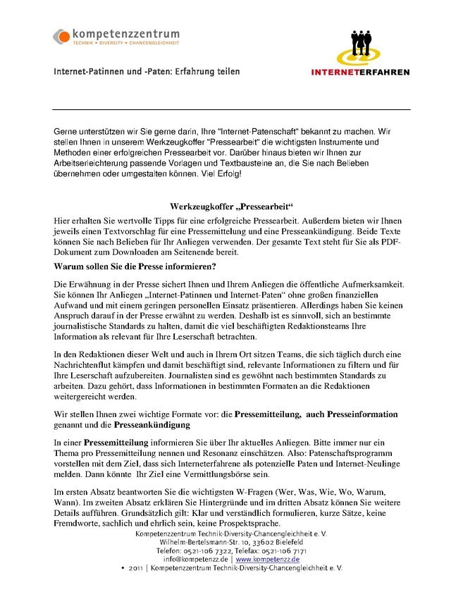 Internet-Patinnen und -Paten: Erfahrung teilen